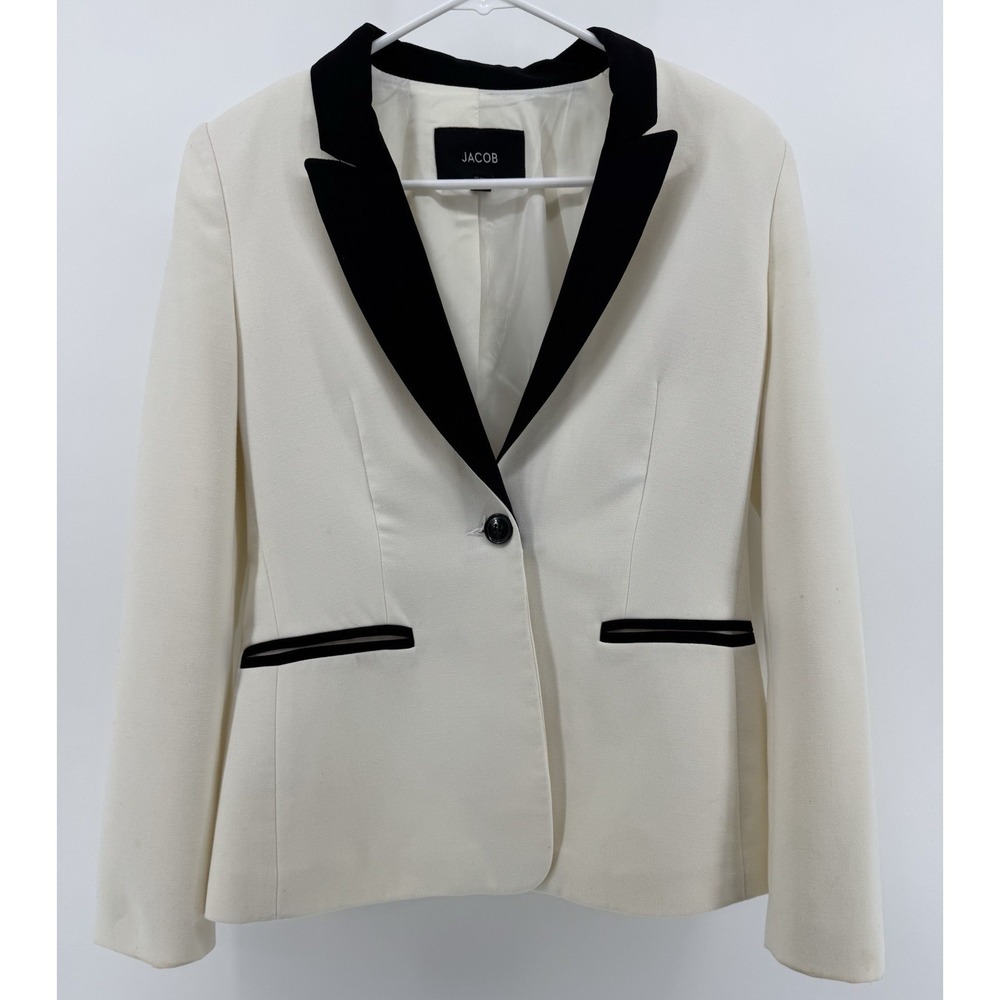 Jacob Women's Button Long Sleeve Blazer‎ Jacket Ivory & Black Size Small